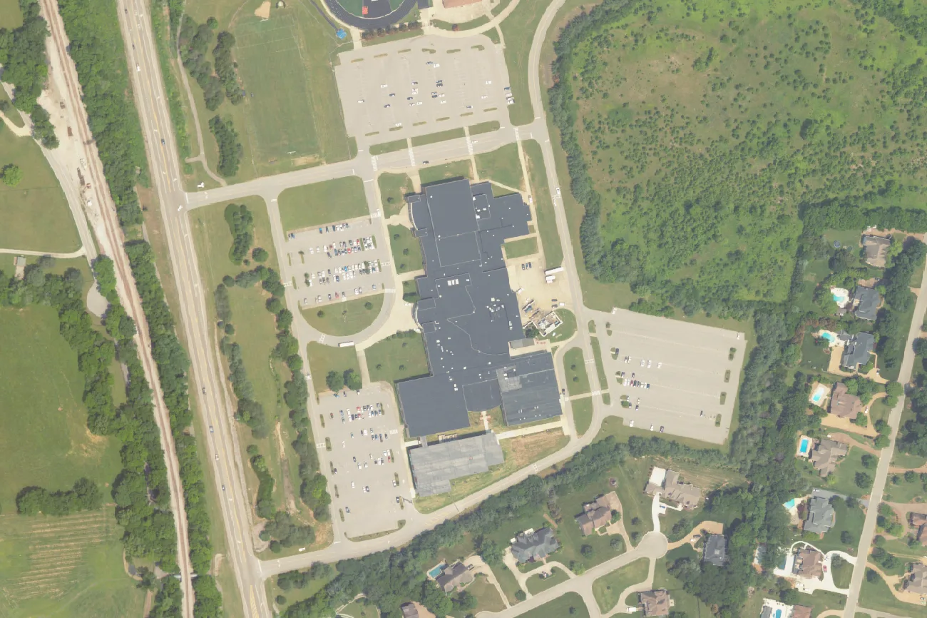 Ravenwood High School and its parking lots on Wilson Pike in Brentwood, seen from the air