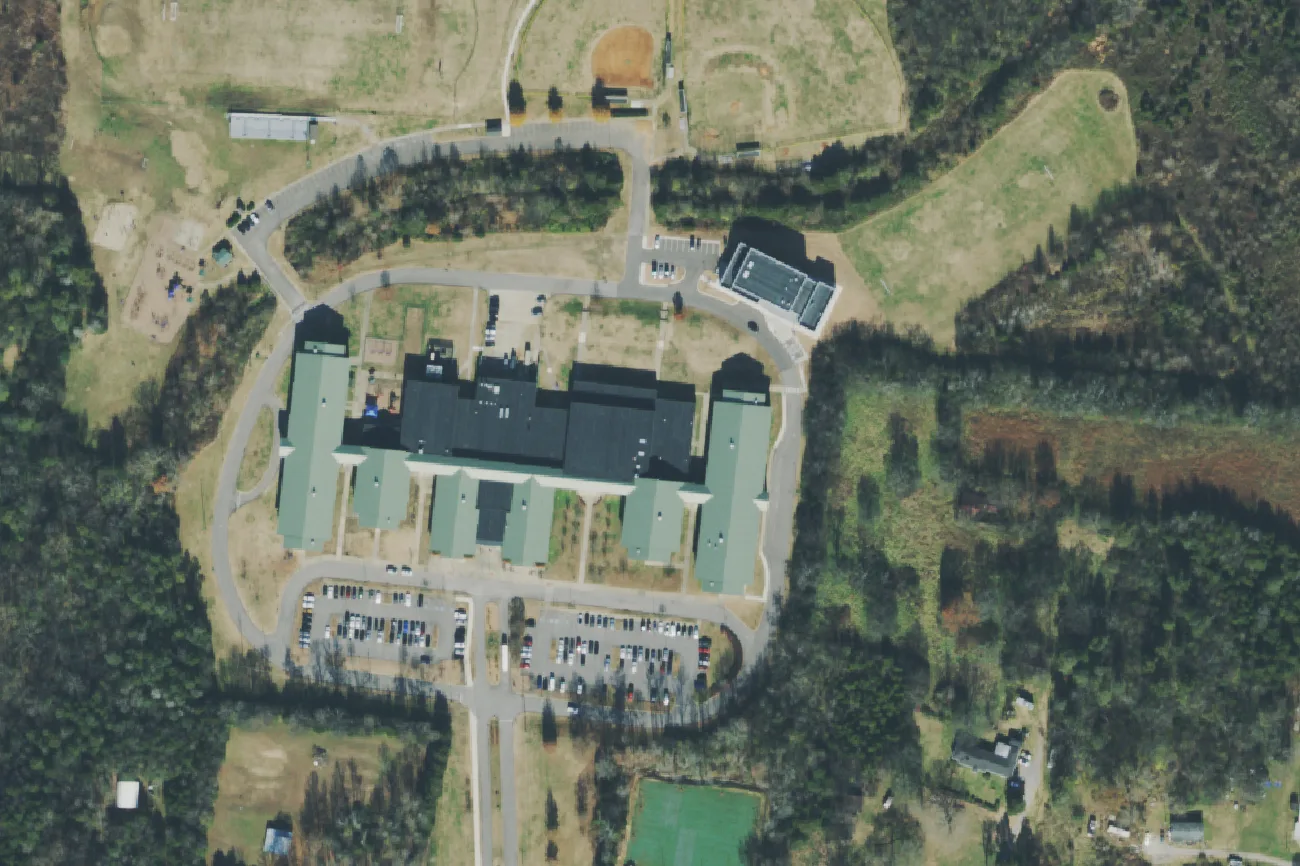 The Sunset Trail campus shared by Sunset Middle and Sunset Elementary schools, east of Brentwood, seen from the air in 2021